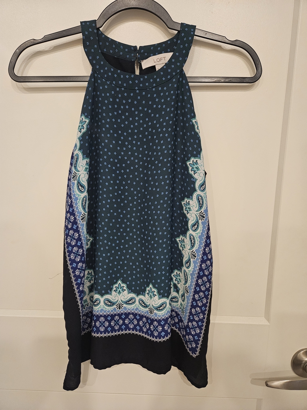 LOFT Teal & Navy Printed Halter Top
